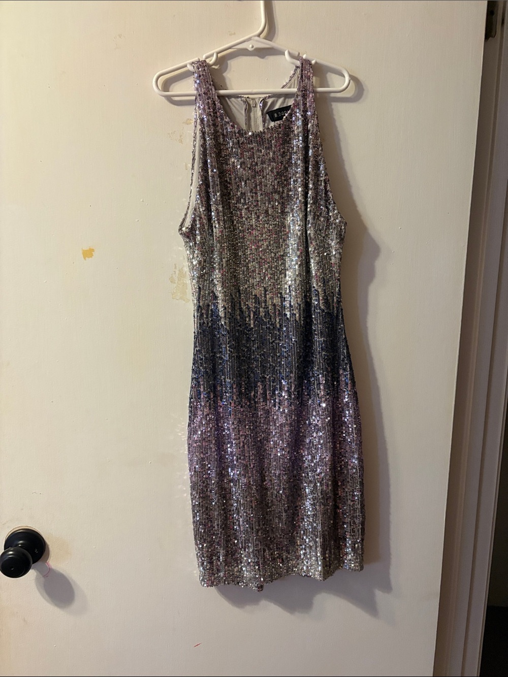 Sleeveless Sequin Ombre Midi Dress in Silver and Lavender